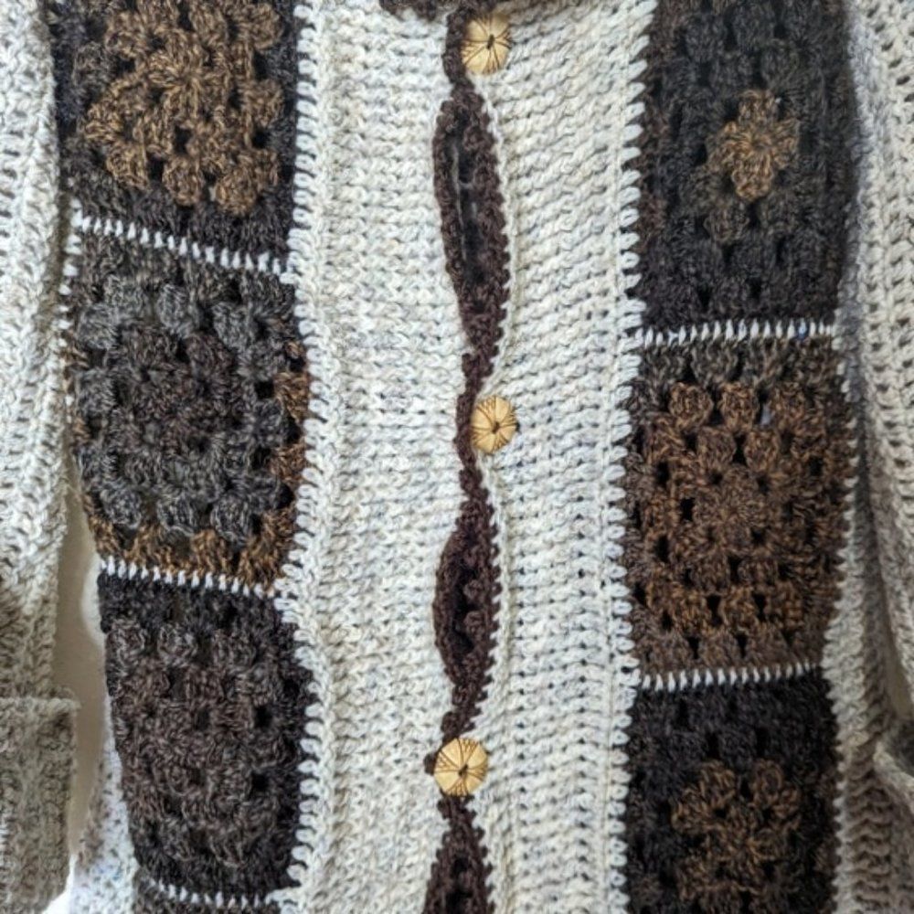 Granny Square Crochet Long Cardigan Sweater Coat Handmade - Picture 6 of 15